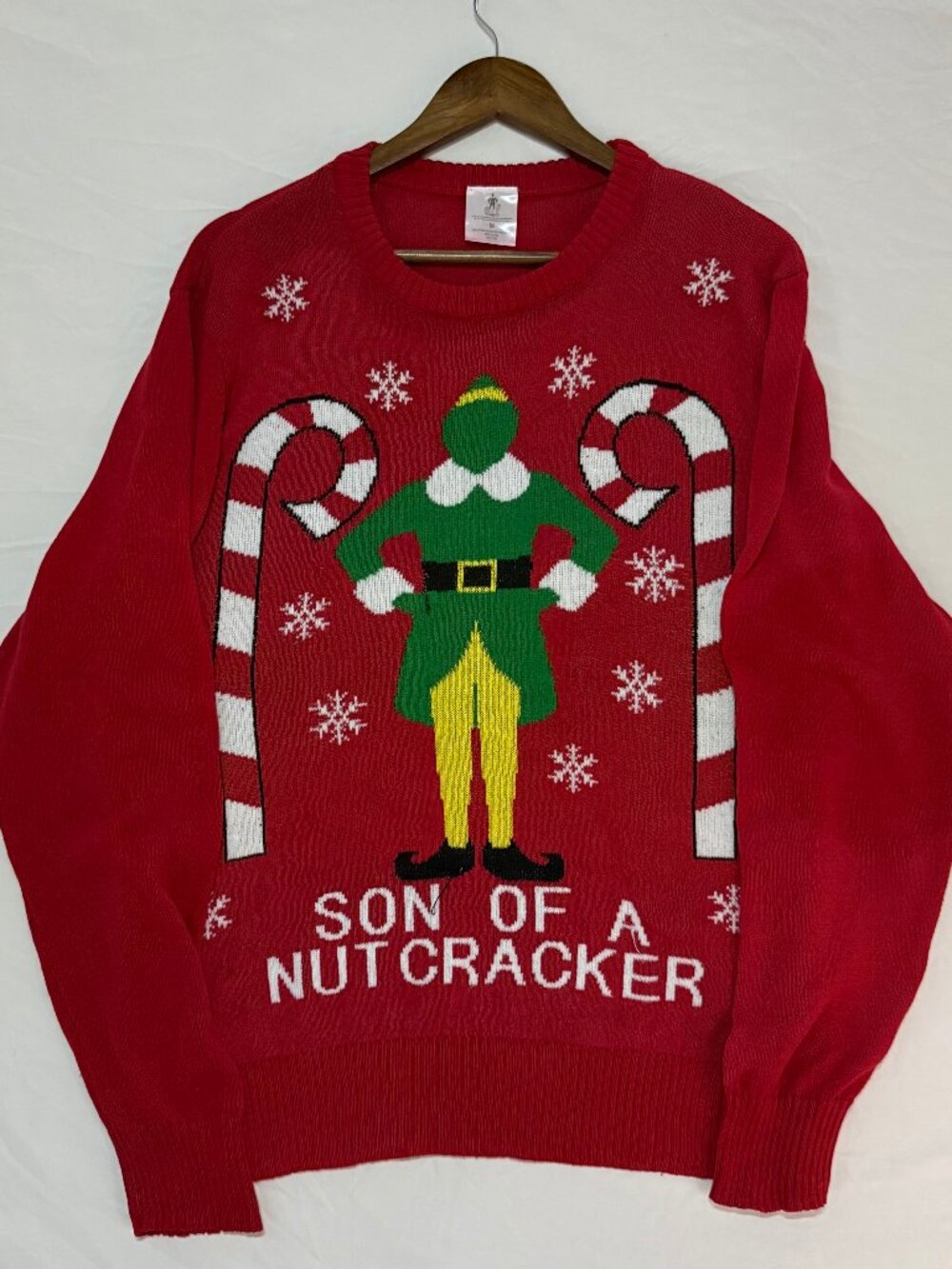 Elf Son of a Nutcracker Ugly Christmas Sweater Red Mens Medium Buddy